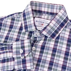 Mizzen+Main Leeward Collection Small Trim Fit Plaid Button Down Shirt Blue White